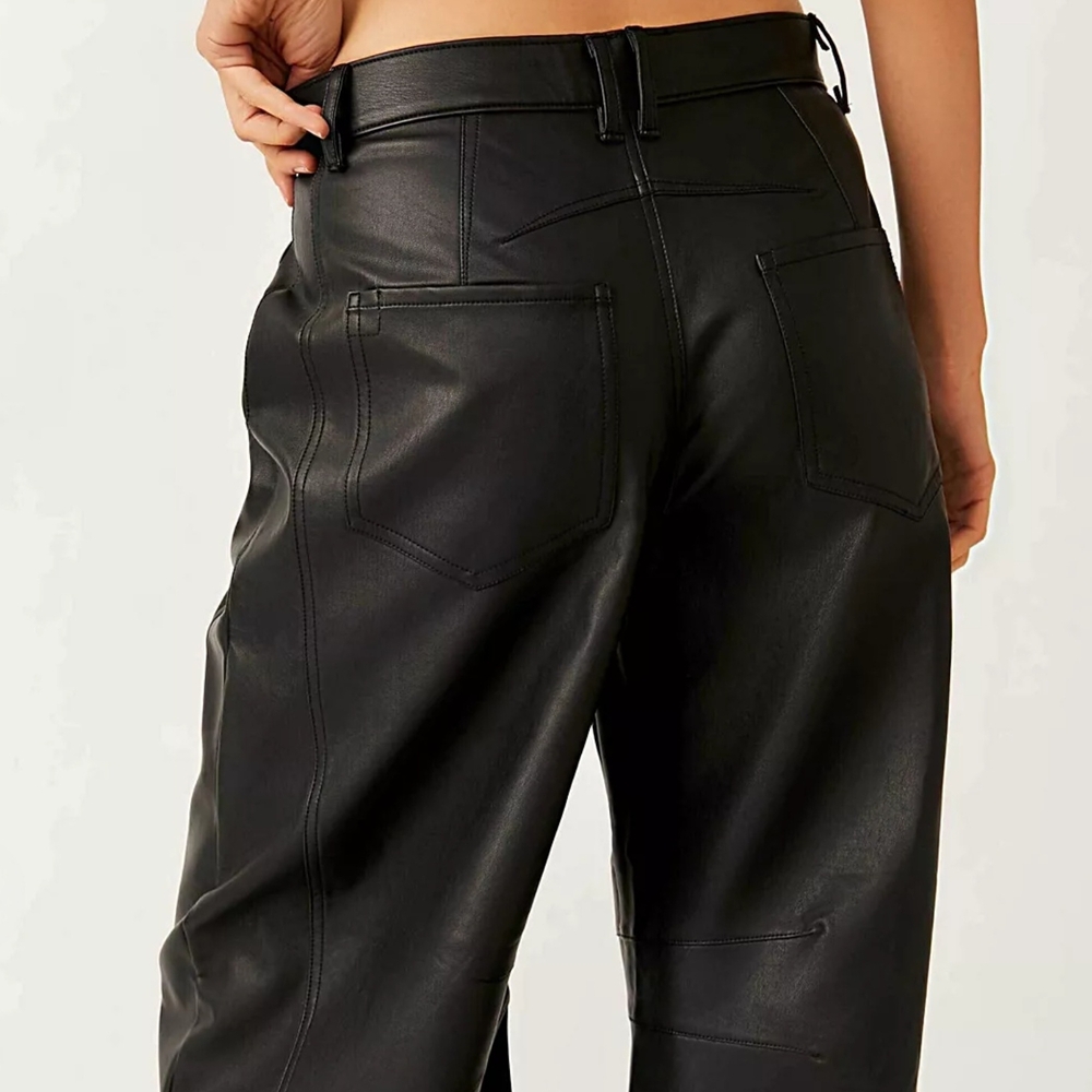 WE THE FREE GOOD LUCK VEGAN LEATHER MID-RISE BARREL JEANS - SIZE 27- COLOR BLACK - Picture 2 of 12